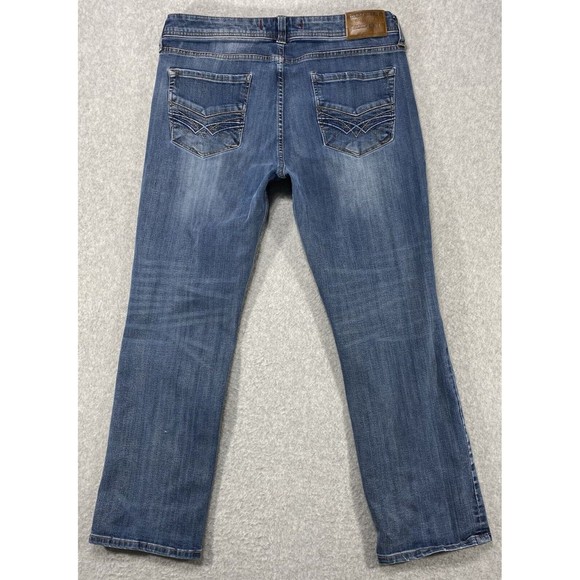 Seven7 Jeans Womens 34x28 Blue Denim Straight Fit Faded Whiskered Distressed - Picture 6 of 14